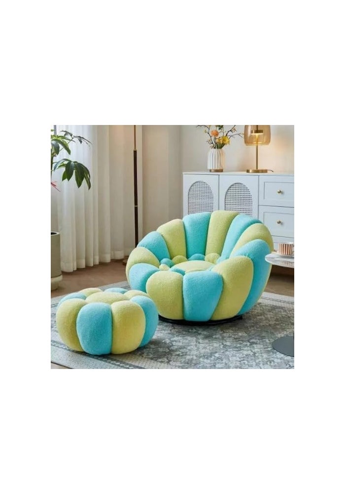 Cozy Pumpkin Velvet Lazy Sofa Chair with Footrest - Multicolored Single Seater Accent Chair